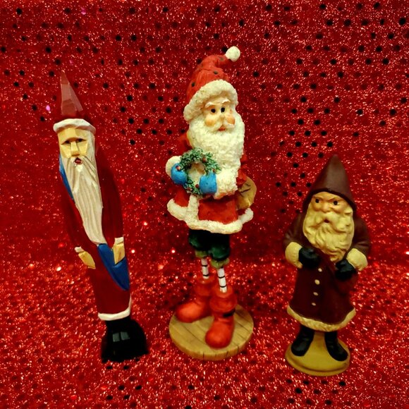L@@K Lot of 3 Christmas Santa Claus Figurines ~ Hand Painted - Picture 2 of 3